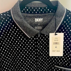 DKNY Black Polo with White All-Over Logo